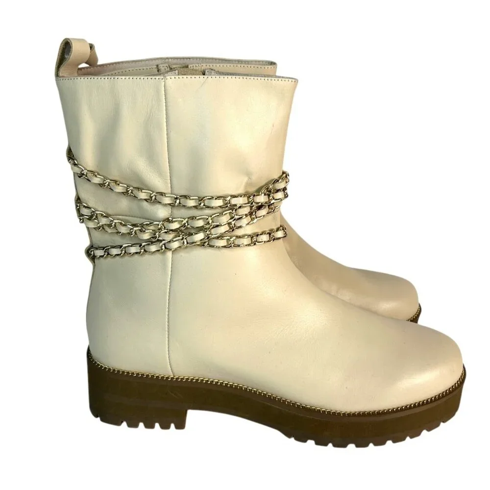 Cecelia Womens  New York Leather Chain Mid Boots New Nude size 11 - Picture 2 of 8